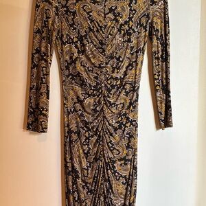 Joie Black and Gold Paisley Midi Dress